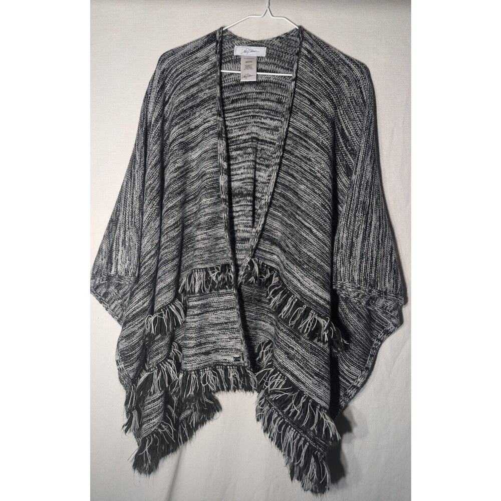 Libby Edelman womens Gray Fringe Shawl Sweater One Size Comfy Chic Cozy